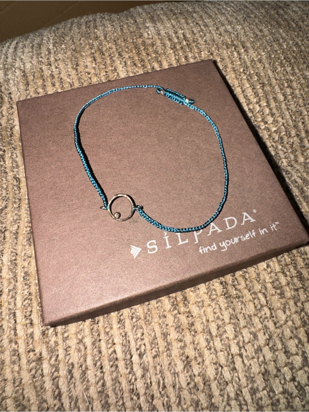 Silpada Teal Braided Cord Bracelet with Silver Circle Accent orbiting moon Rare